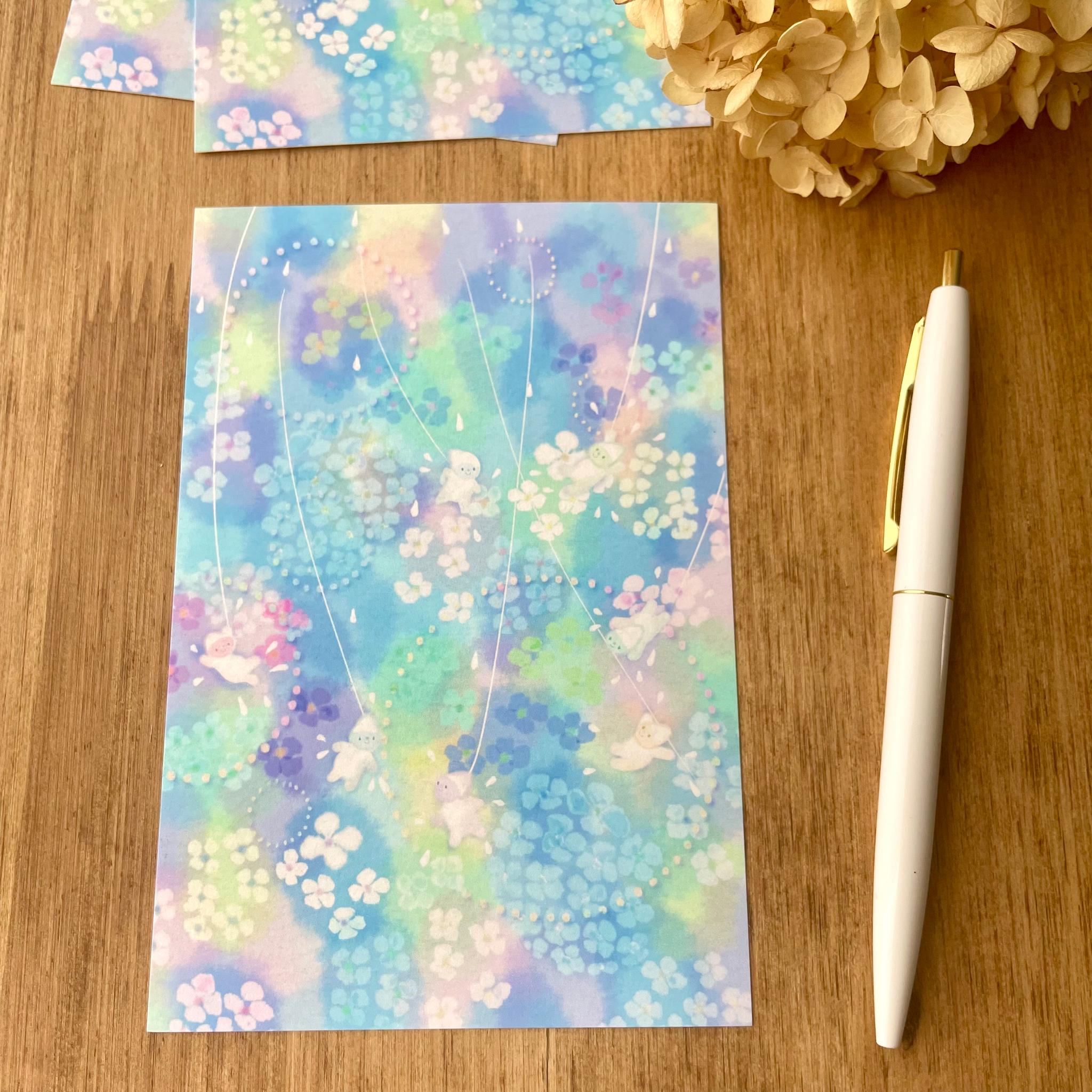 雨の日の雨粒ちゃん３枚ポストカード