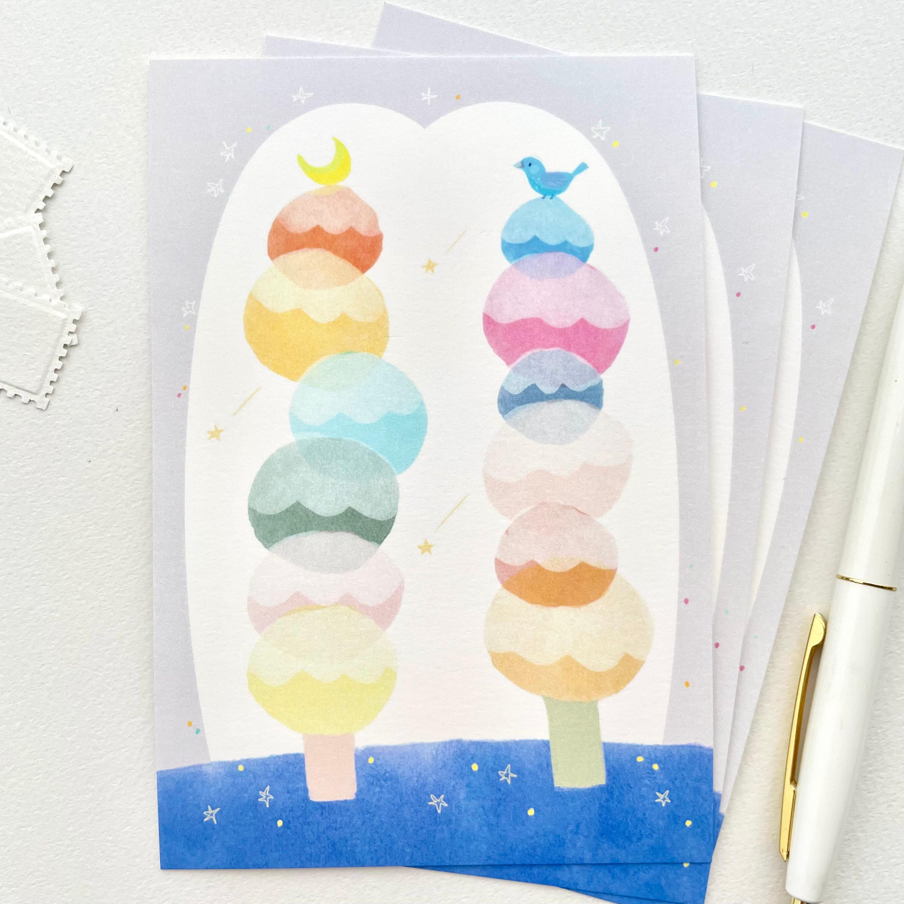 三日月と青い鳥の待ち合わせカード3枚組 クリスマス寒中見舞い1枚目の画像